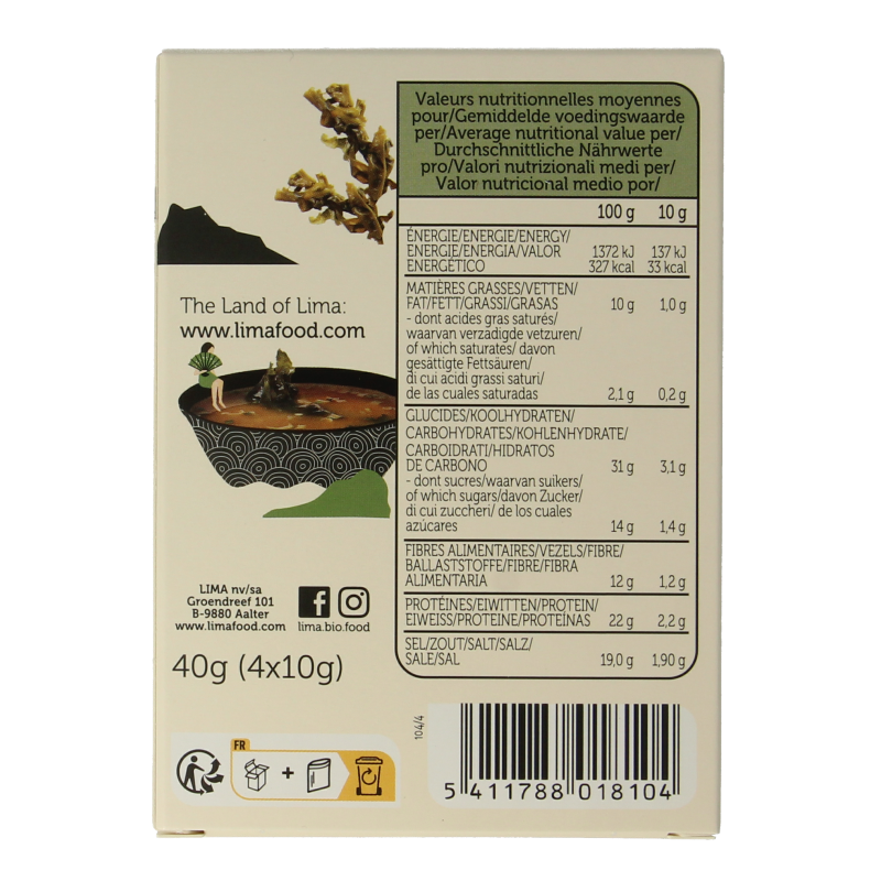 Lima Instant miso soep 4 x 10 gram 40 Gram