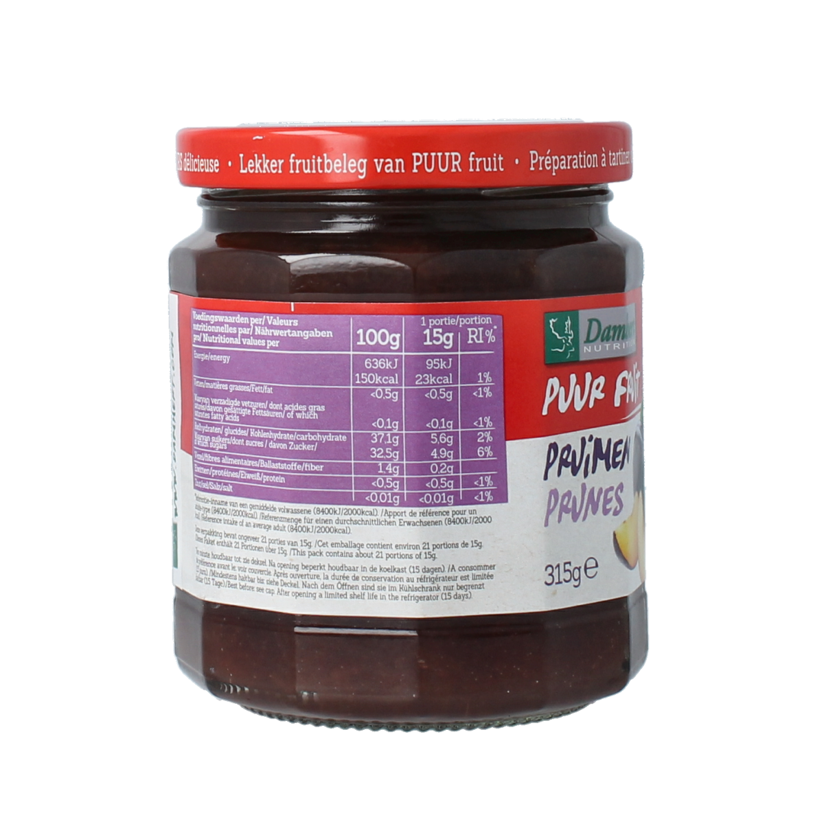 Damhert Puur fruit confituur pruimen 315.00 Gram