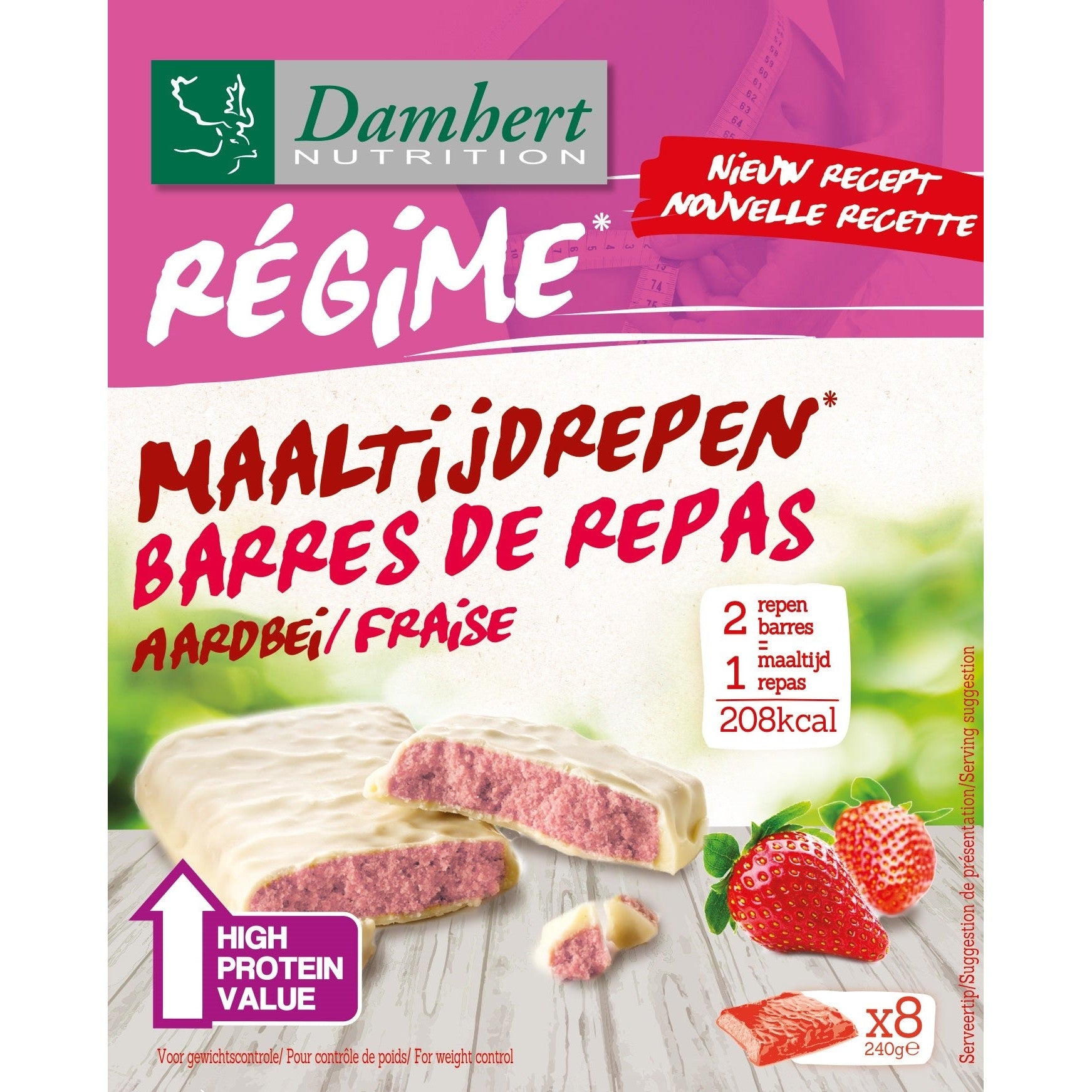 Damhert Afslank proteinereep witte chocolade & aardbei 240 Gram