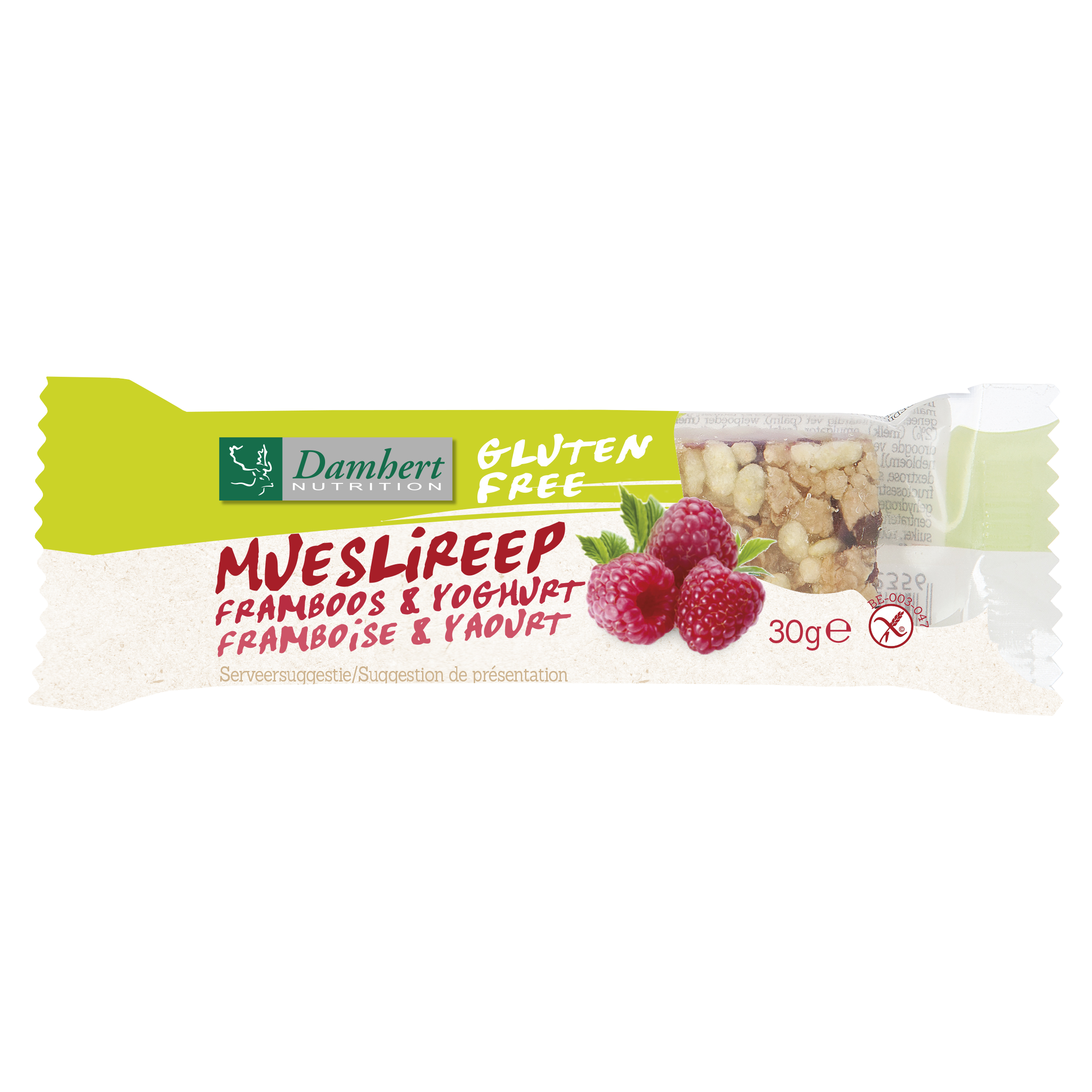 Damhert Mueslireep framboos glutenvrij 30.00 Gram