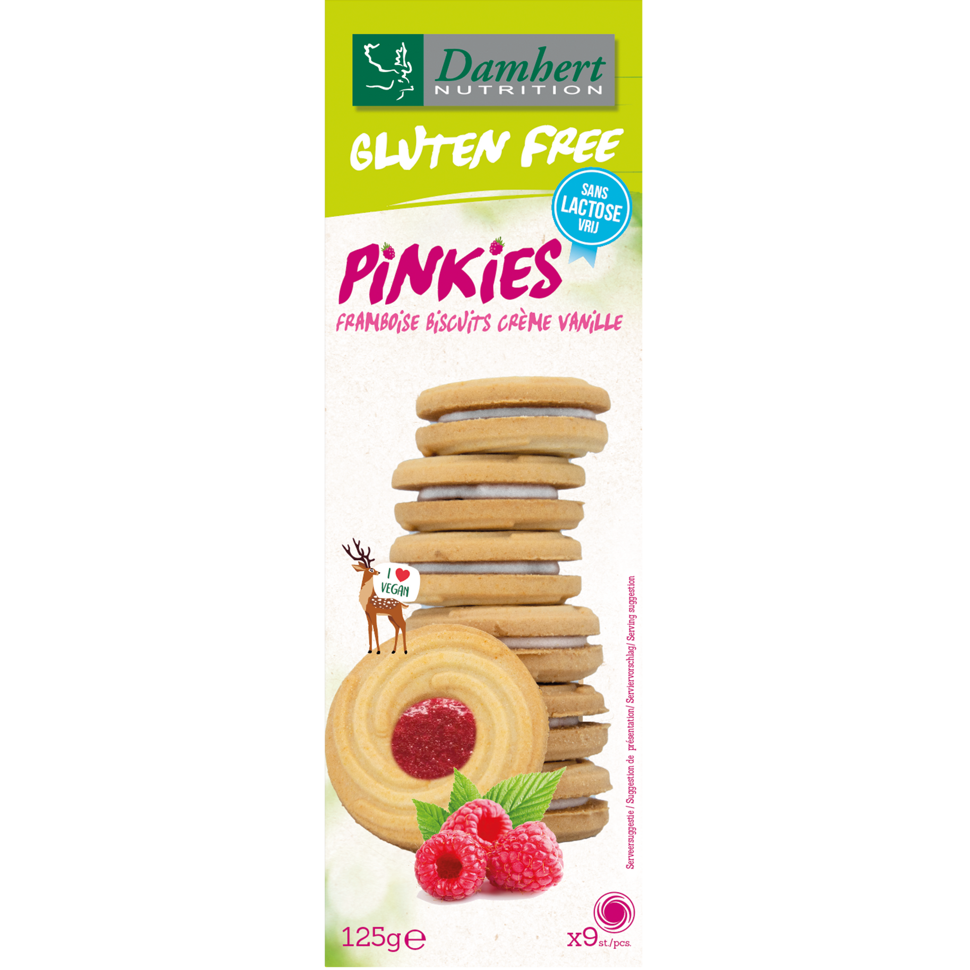 Damhert Pinkies biscuits framboos 125 Gram