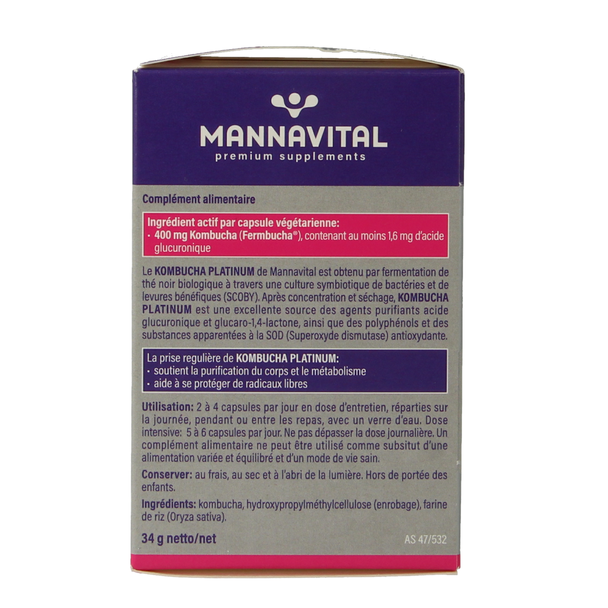 Mannavital Kombucha platinum 60.00 Vegetarische capsules