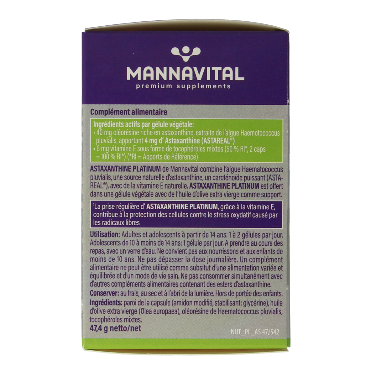 Mannavital Astaxanthine platinum 60.00 Vegetarische capsules