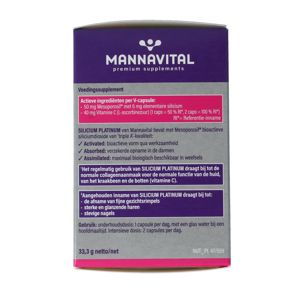 Mannavital Silicium platinum 90.00 Vegetarische capsules