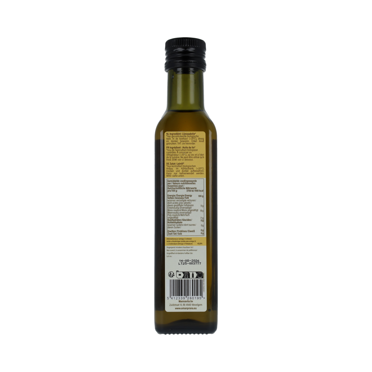 Amanprana Lijnzaadolie bio 250.00 Milliliter