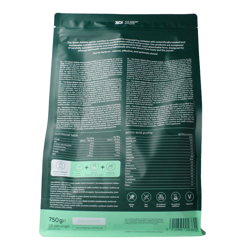 The Green Athlete Whey protein isolate  unflavoured 750 Gram