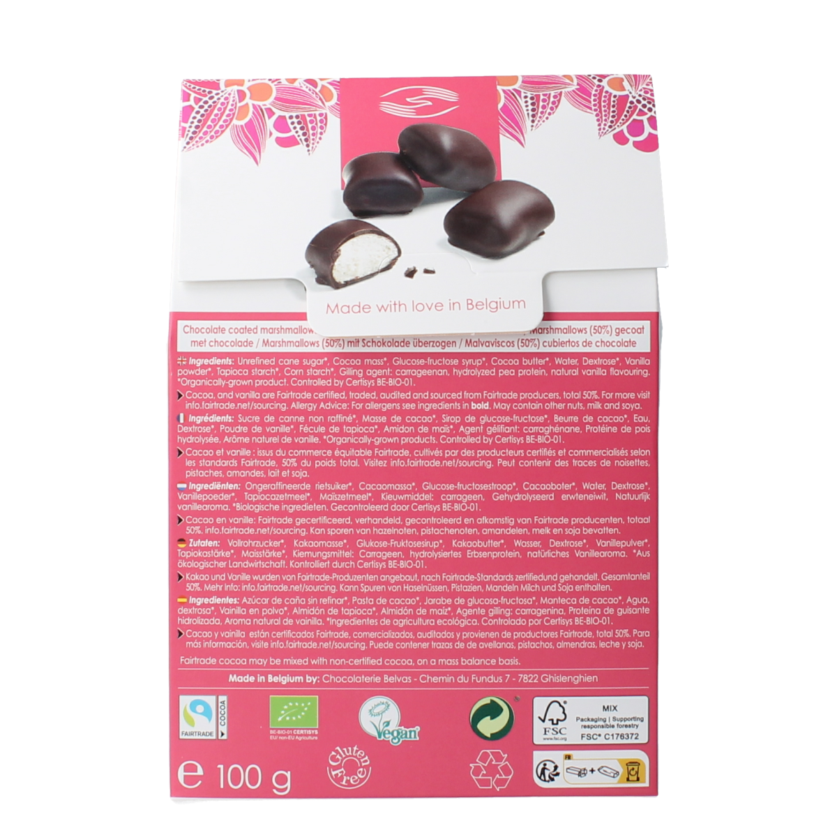 Belvas Marshmallow chocolade bio 100.00 Gram