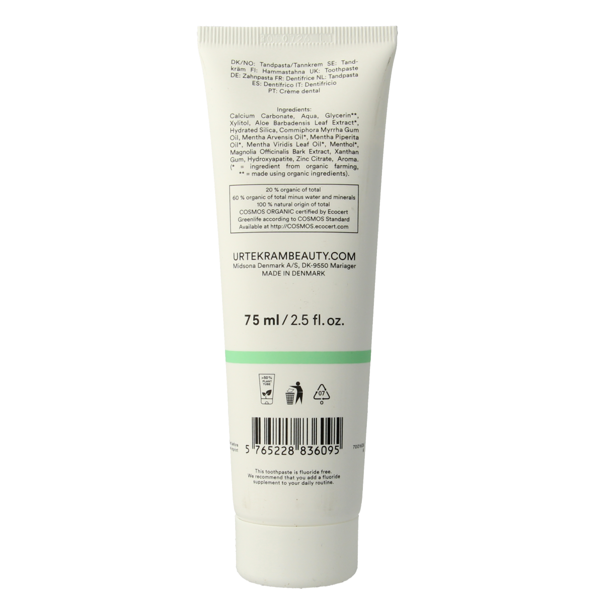 Urtekram Tandpasta whitening fresh mint 75.00 Milliliter