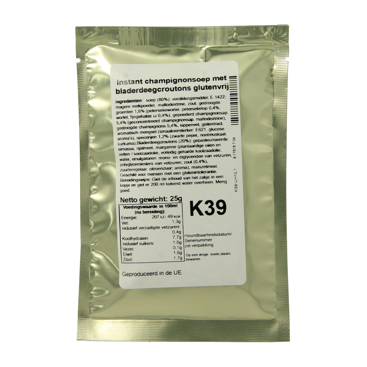Bezgluten Champignonsoep glutenvrij  25.00 Gram