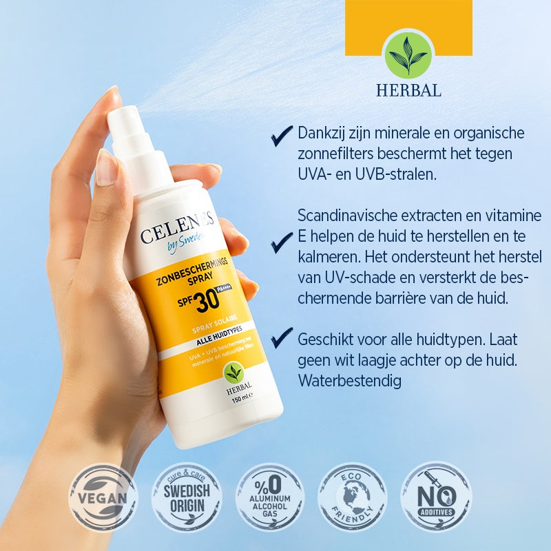 Celenes Herbal sunscreen spray lotion all skintypes SPF30+ 150 Milliliter