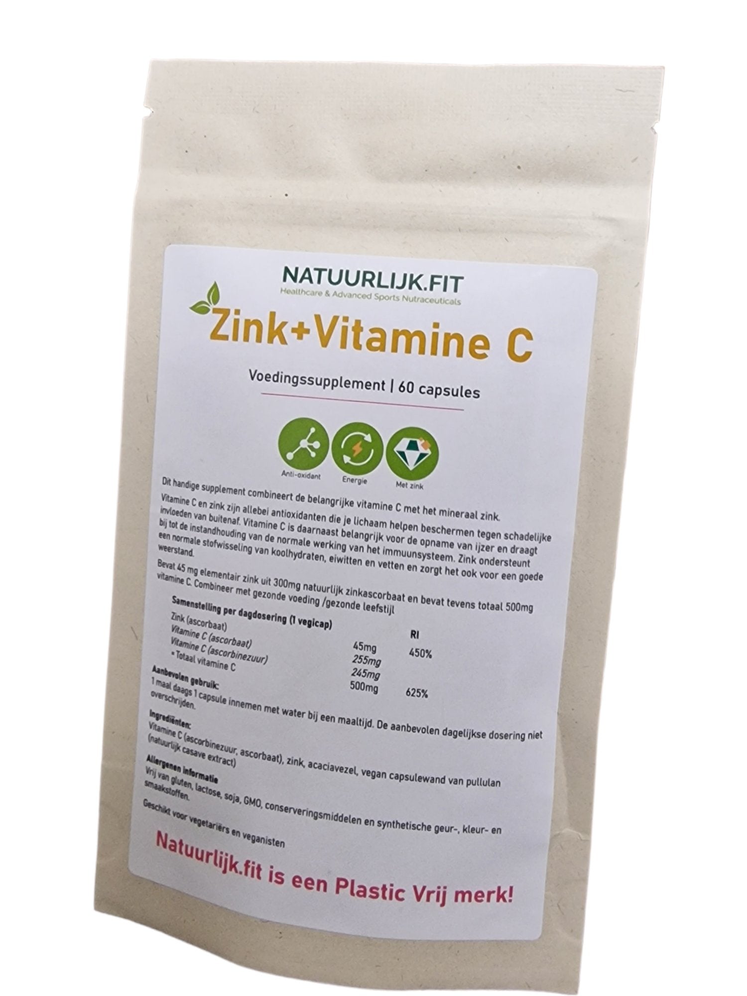 Natuurlijk.fit Vitamine C + zink 60.00 Capsules