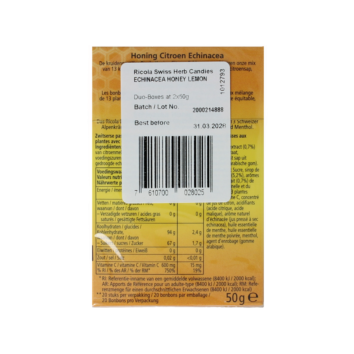 Ricola Honing citroen echinacea duo pack 100.00 Gram