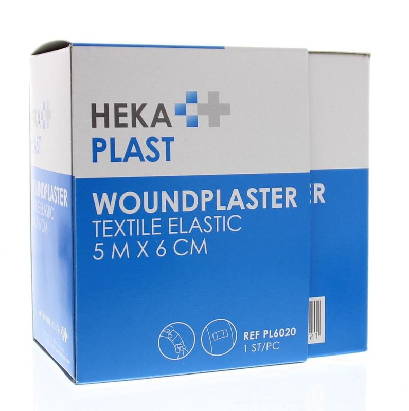 Hekaplast Pleister dispenser rol 5m x 6cm textiel 1 Stuks