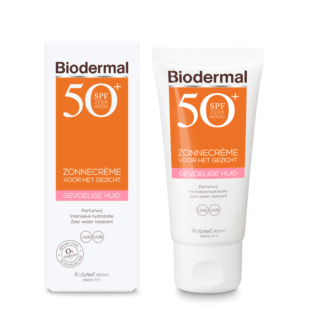 Biodermal Zonnecreme gezicht gevoelige huid SPF50+ 50.00 Milliliter