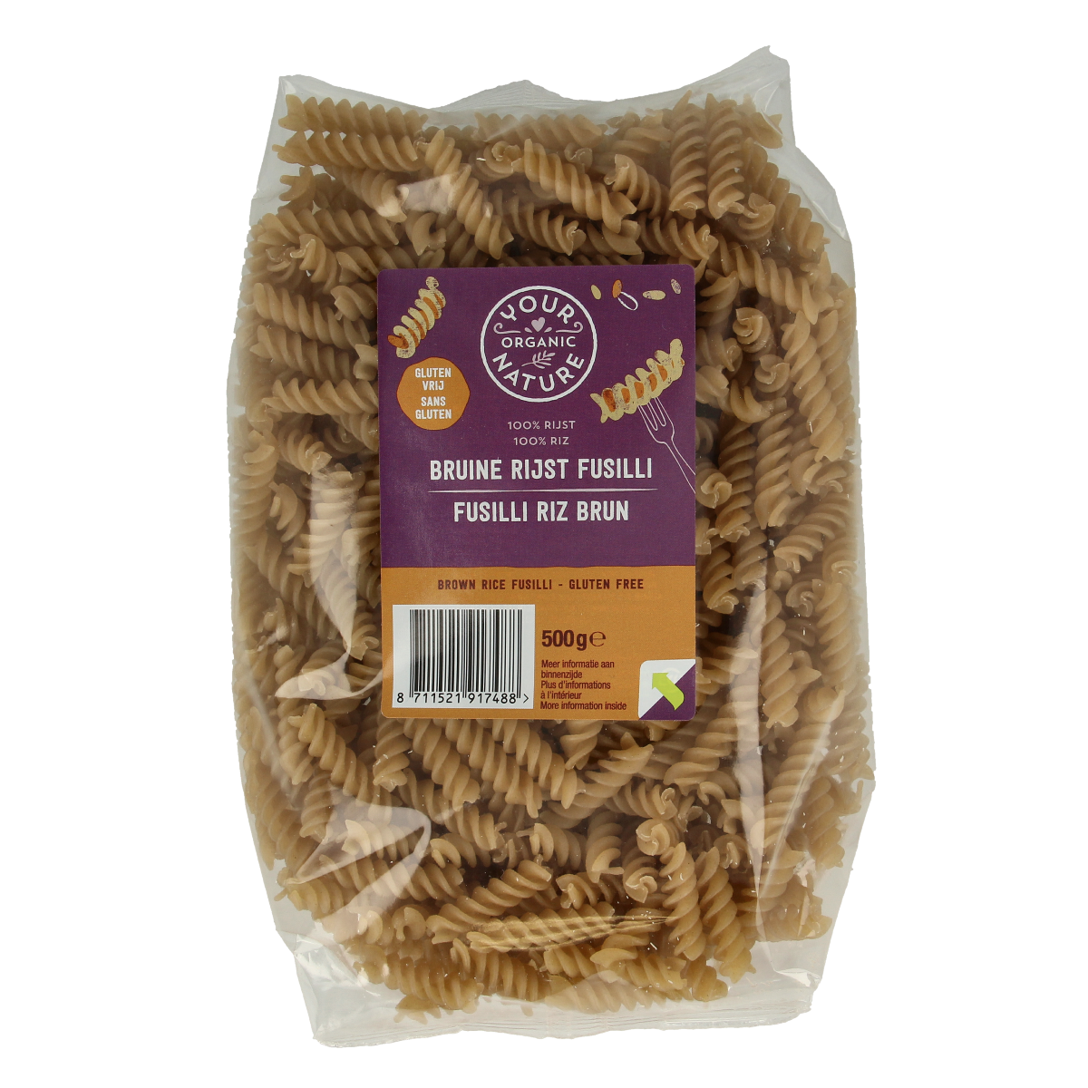 Your Organic Nature Bruine rijst pasta glutenvrij 500.00 Gram