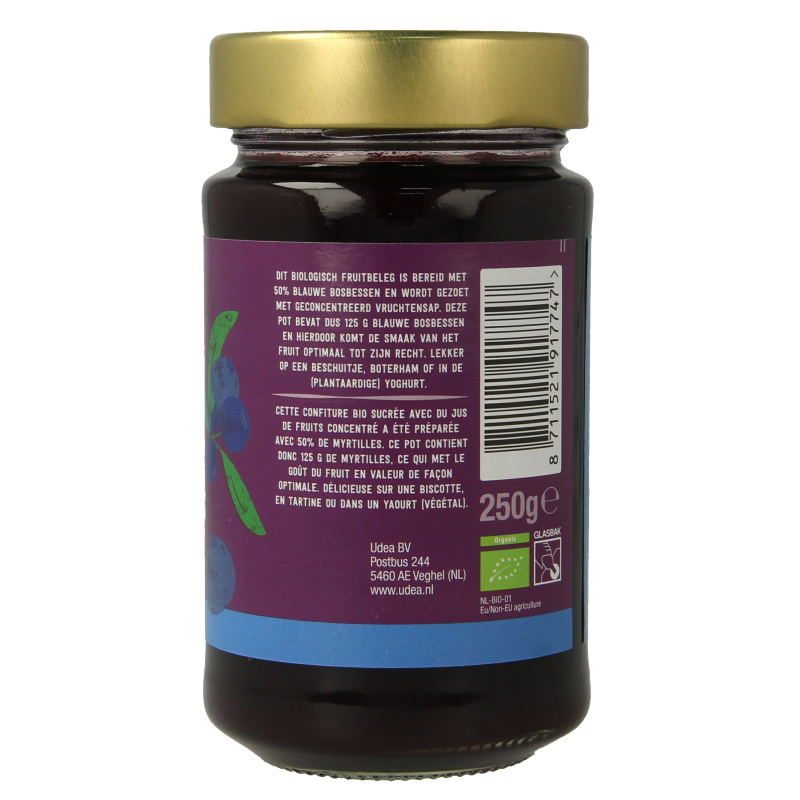 Your Organic Nature Fruit beleg blauwe bosbes bio 250 Gram