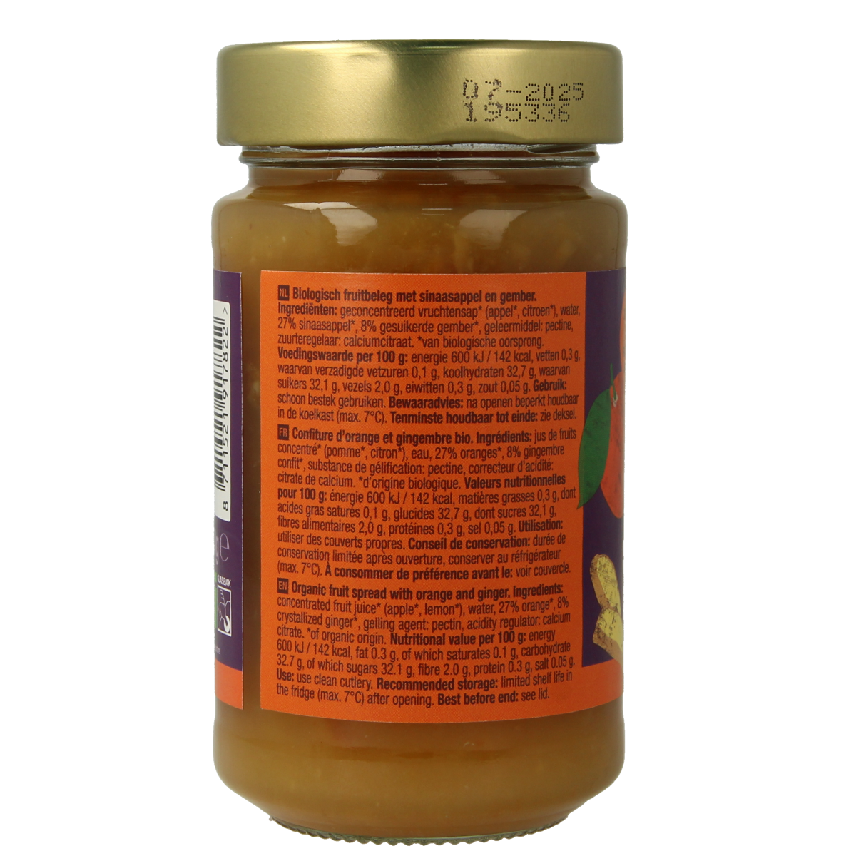 Your Organic Nature Fruit beleg sinaasappel / gember bio 250.00 Gram