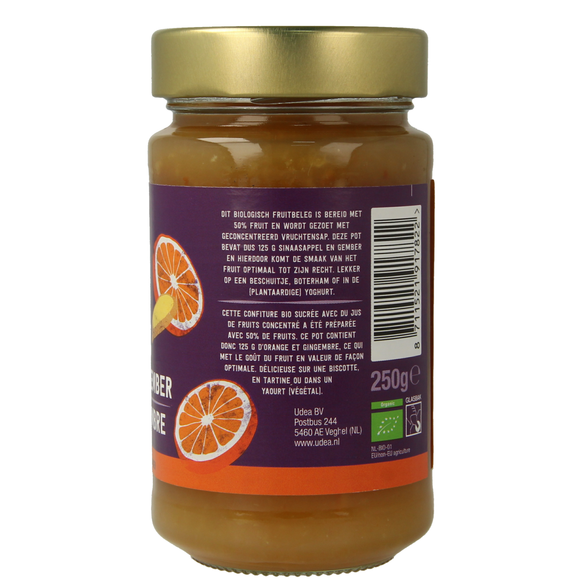 Your Organic Nature Fruit beleg sinaasappel / gember bio 250.00 Gram