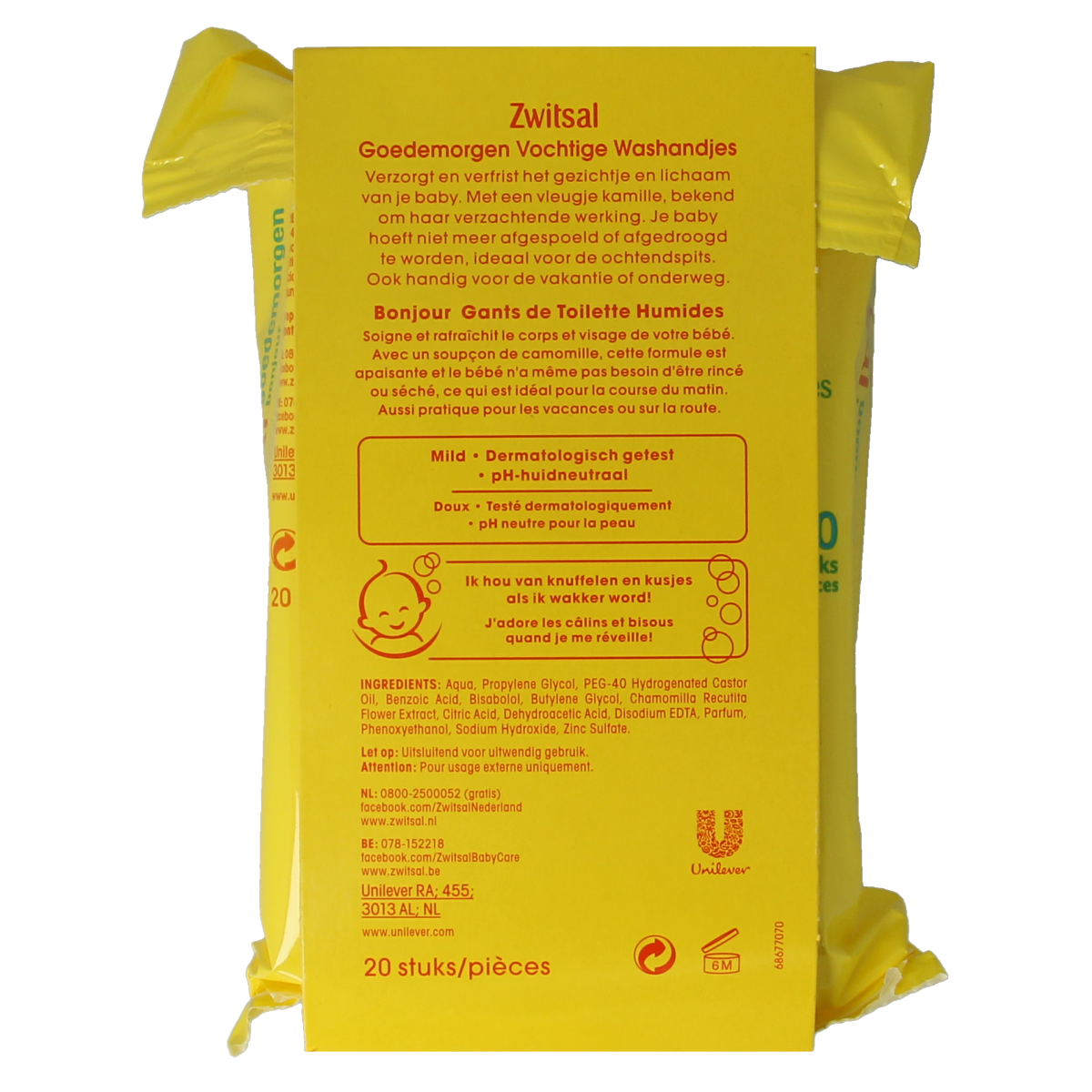 Zwitsal Goedemorgen vochtige washandjes 20.00 Stuks