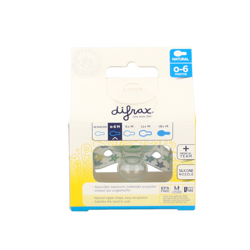 Difrax Fopspeen natural 0-6 maanden assorti  1 Stuks