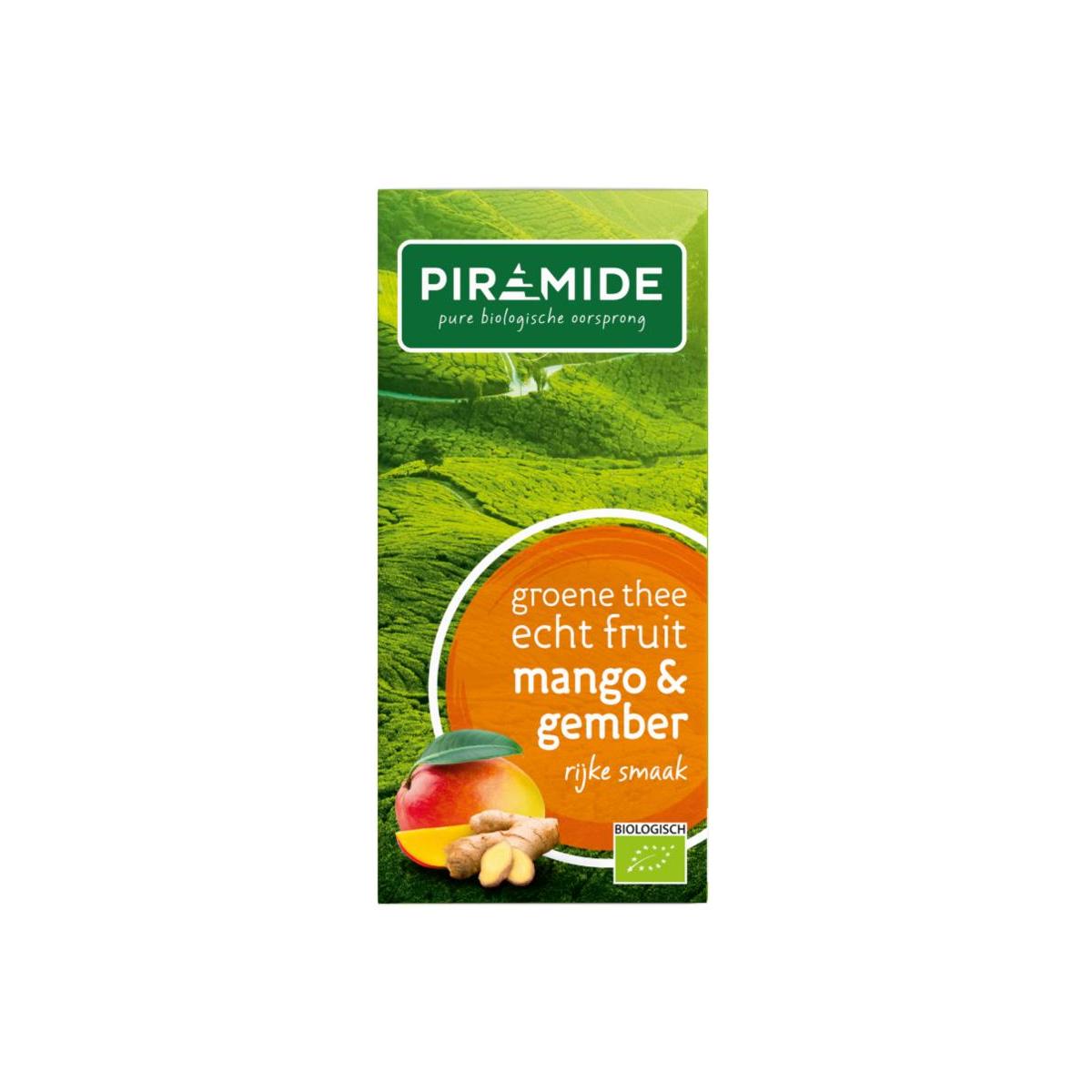 Piramide Groene thee mango en gember bio 20 Zakjes