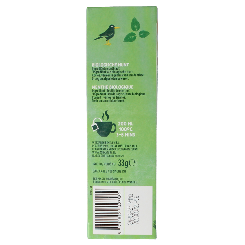 Zonnatura Munt thee 100% bio 20 Zakjes