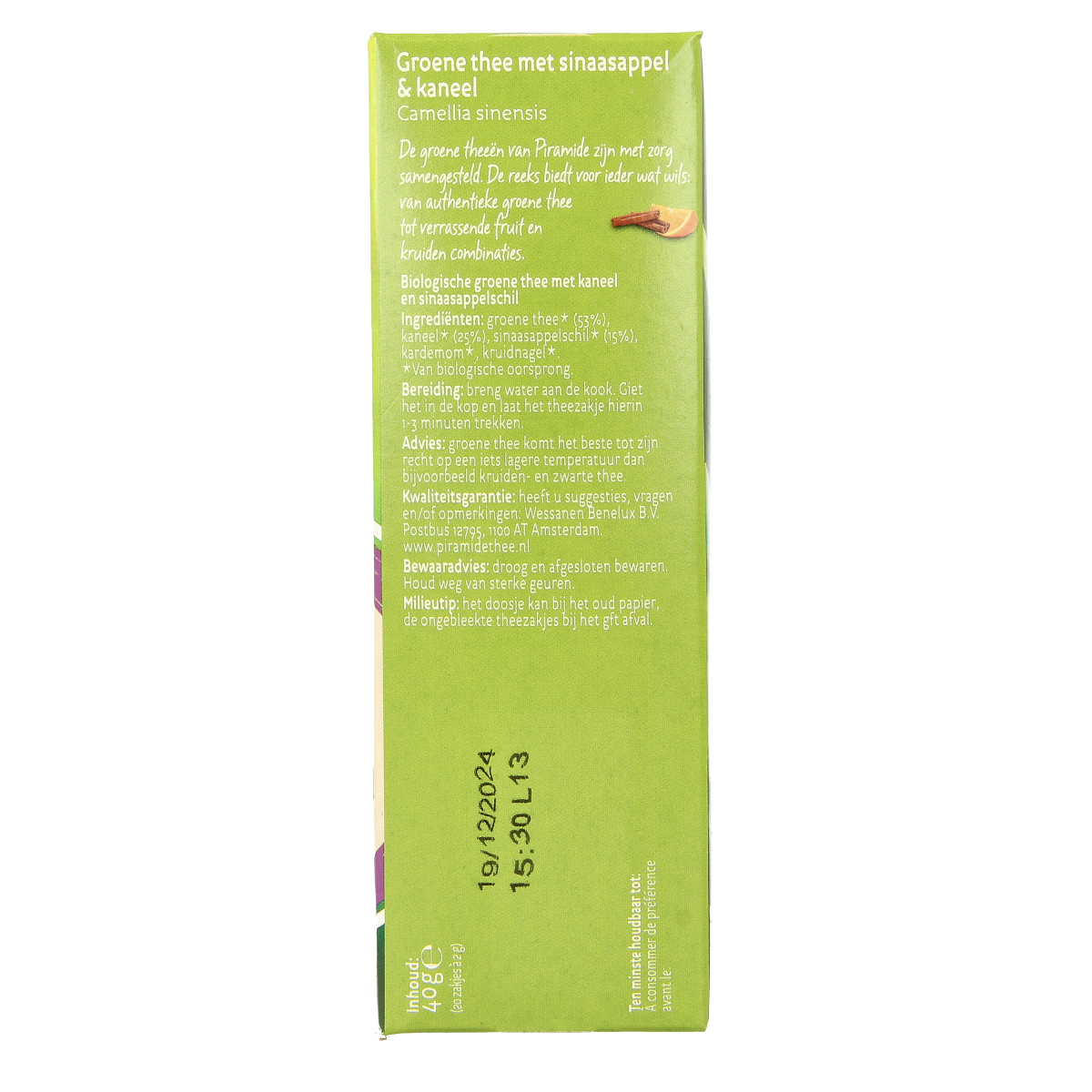 Piramide Verwarmend groene thee sinaasappel & kaneel bio 20.00 Zakjes