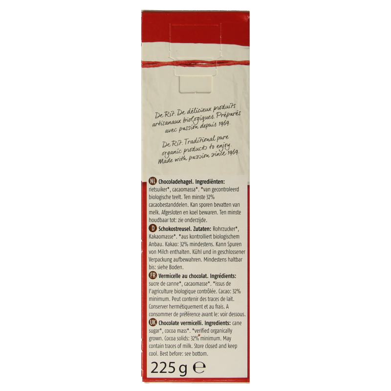 De Rit Chocoreale hagelslag puur bio 225 Gram