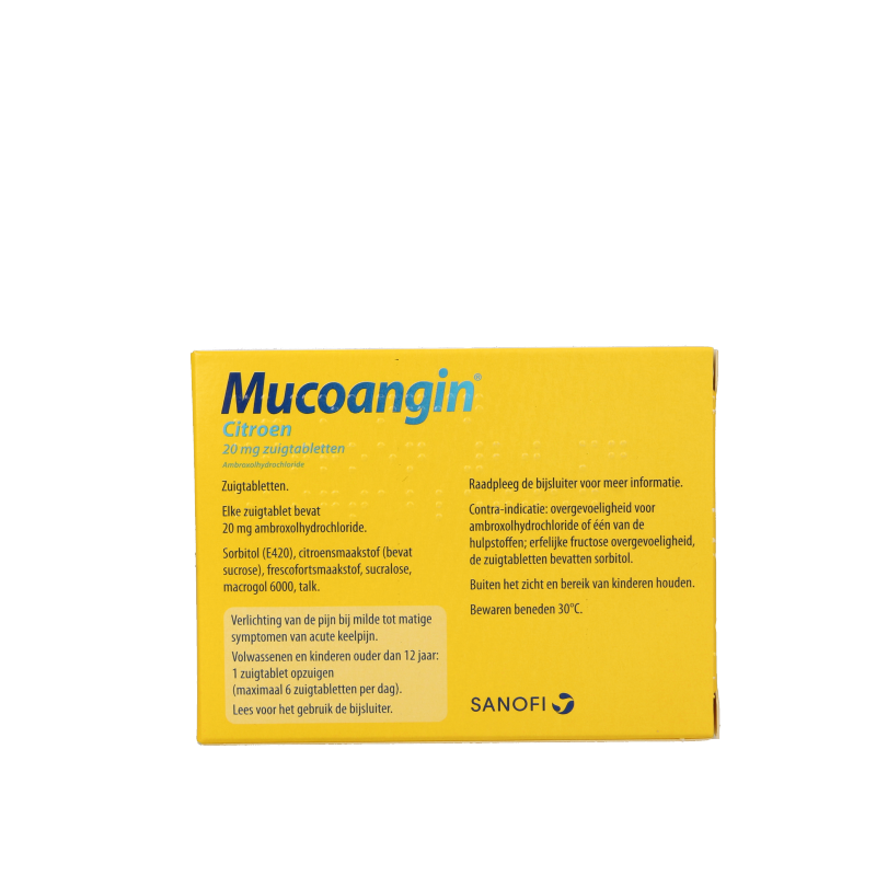 Mucoangin Citroen suikervrij 18 Zuigtabletten
