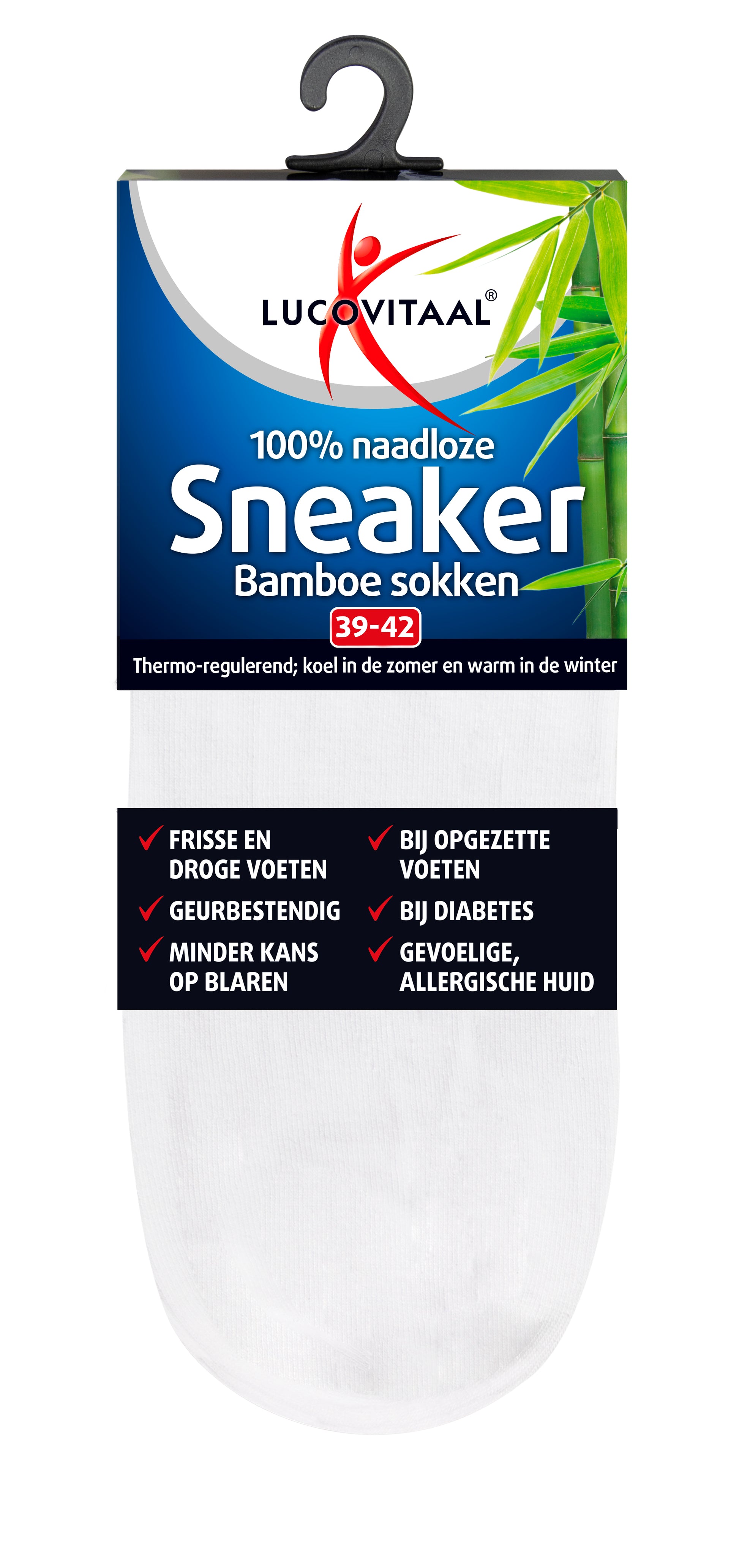 Lucovitaal Bamboe sneakersok wit maat 39-42 1 Paar