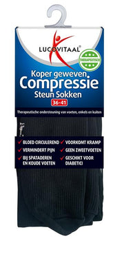 Lucovitaal Koper compressie steunsok  maat 36-41 zwart 1.00 Paar