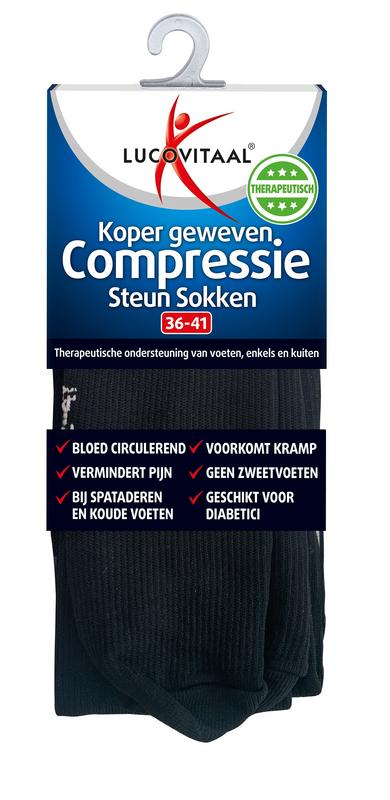 Lucovitaal Koper compressie steunsok  maat 36-41 zwart 1.00 Paar
