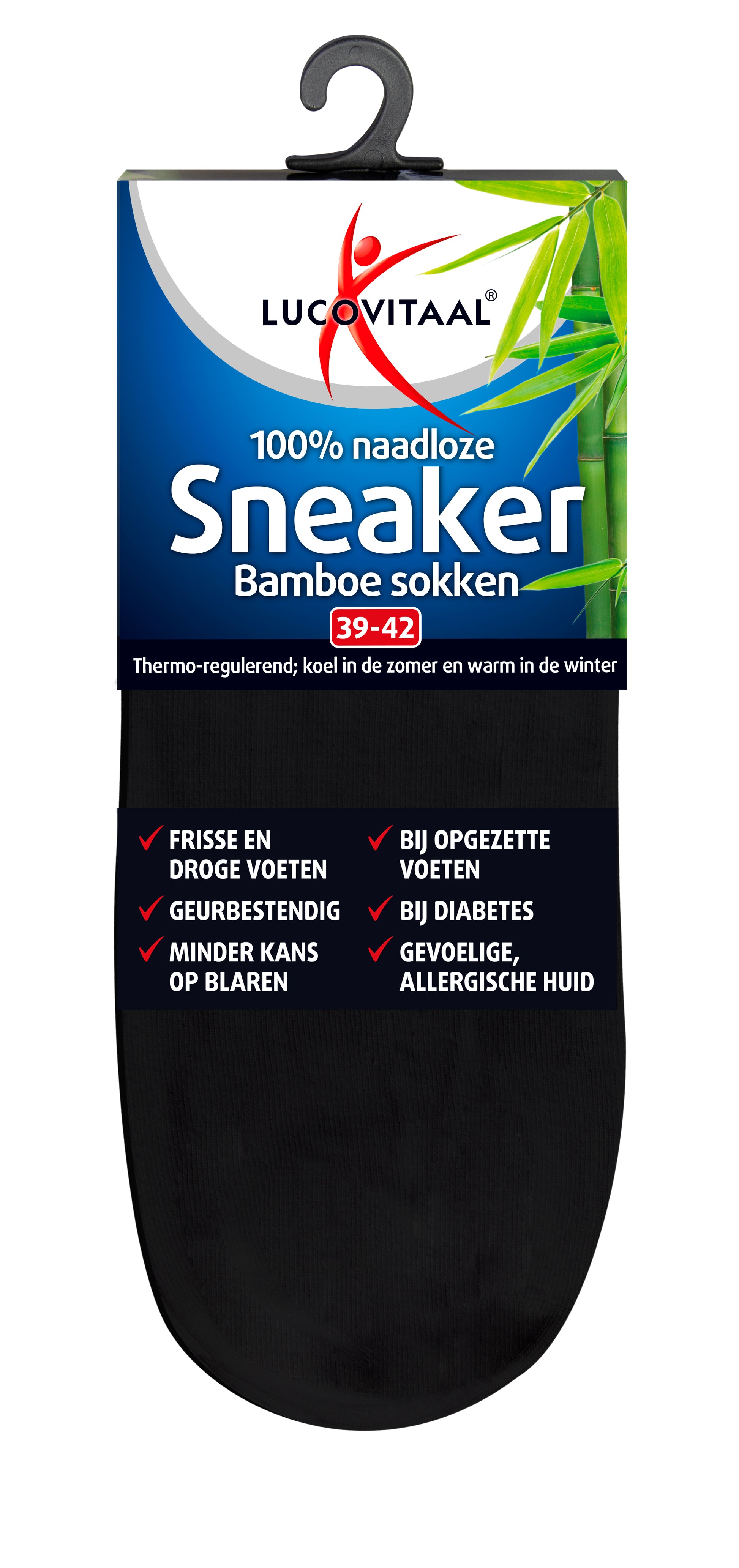 Lucovitaal Bamboe sneakersok zwart  maat 39-42 1.00 Paar