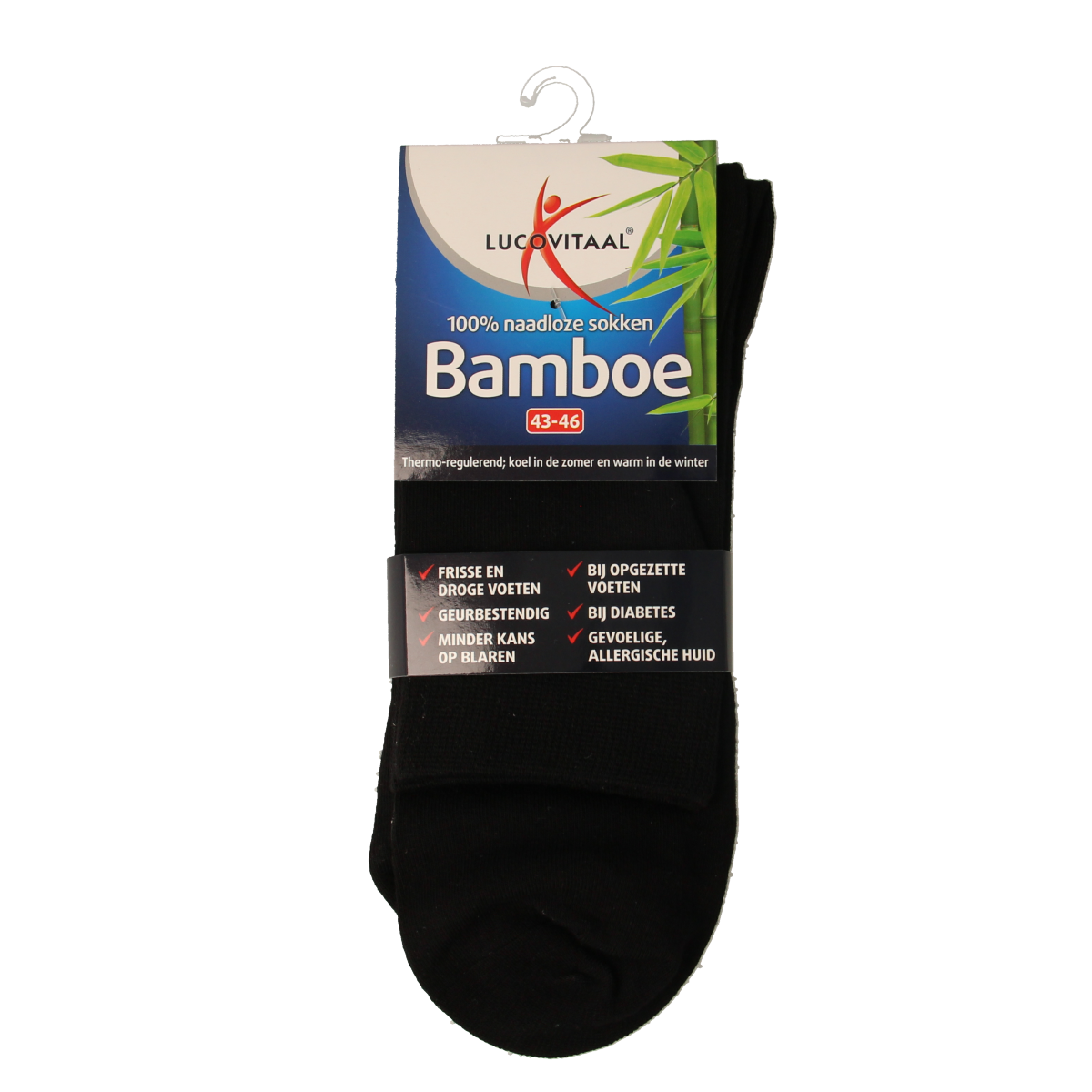 Lucovitaal Bamboe sok lang zwart  maat 43-46 1.00 Paar