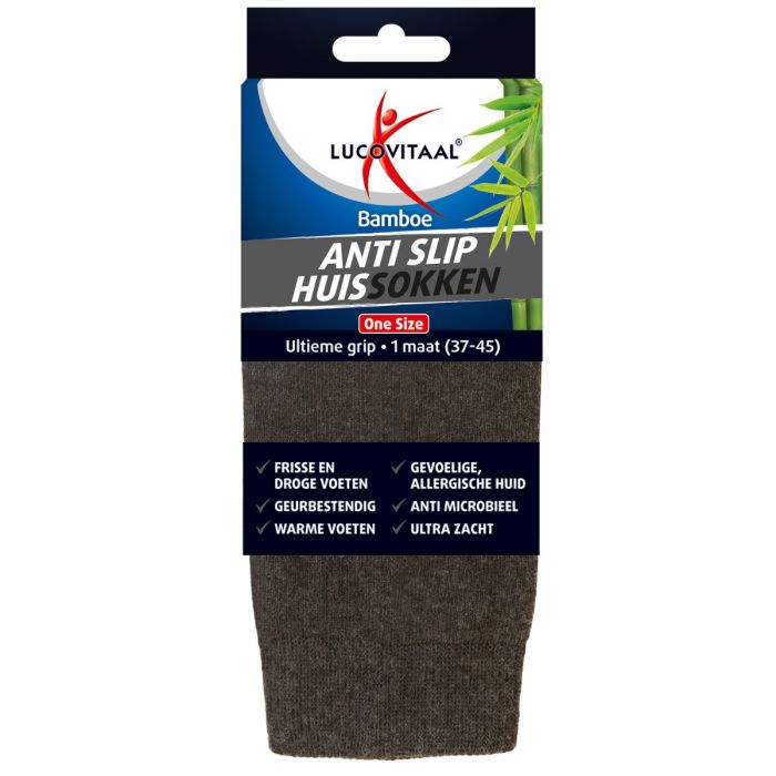 Lucovitaal Bamboe huissokken anti slip one size 1 Paar