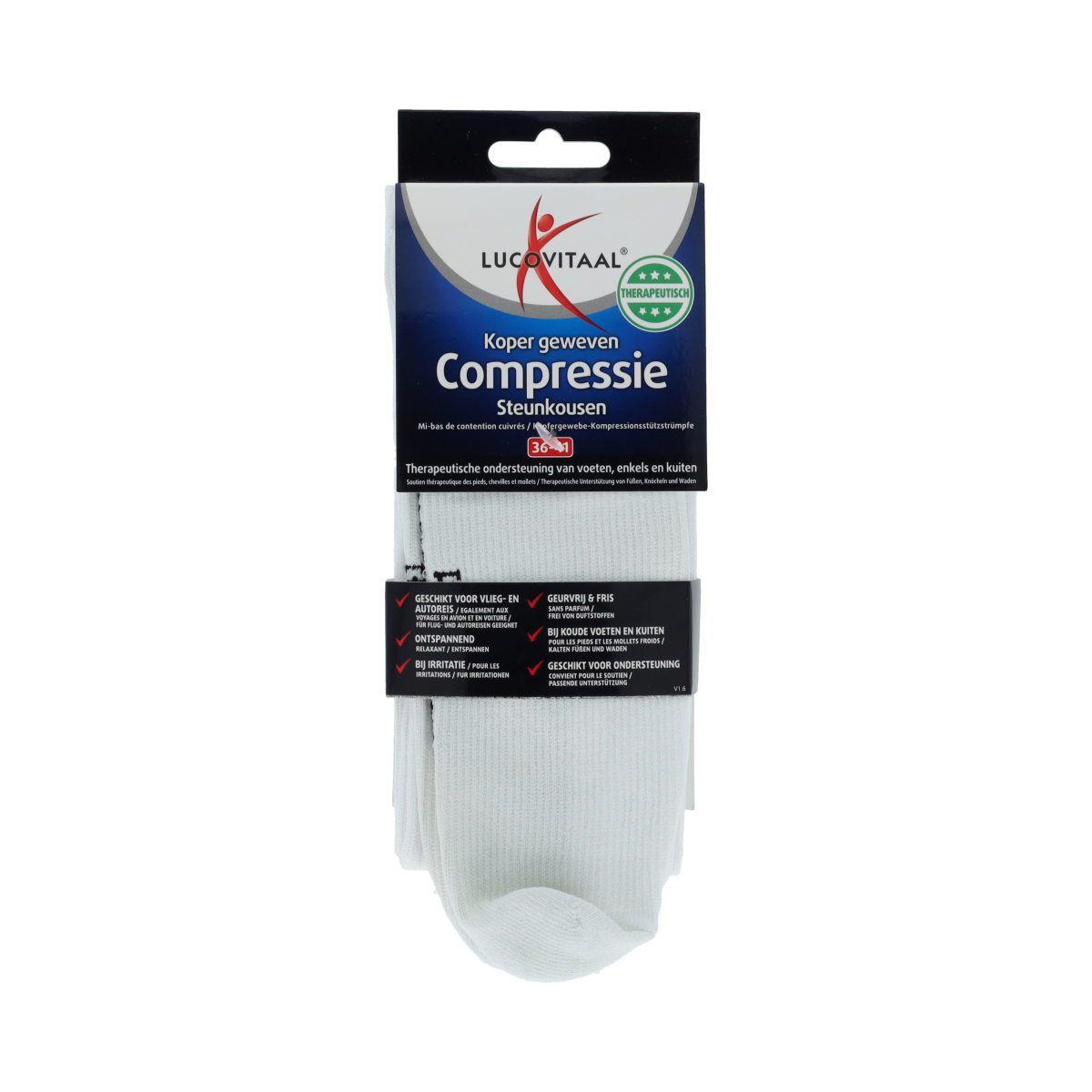 Lucovitaal Koper Geweven Compressie Steun Kousen 36-41 wit 1.00 Paar