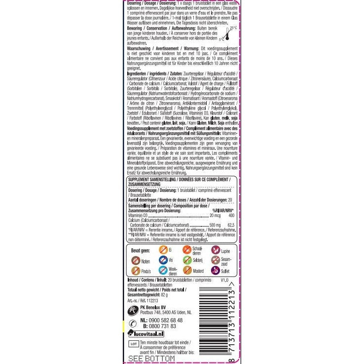 Lucovitaal Calcium + D3 citroen 20 Bruistabletten