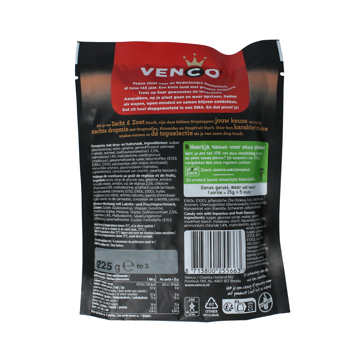 Venco Droptoppers zacht zoet 225.00 Gram