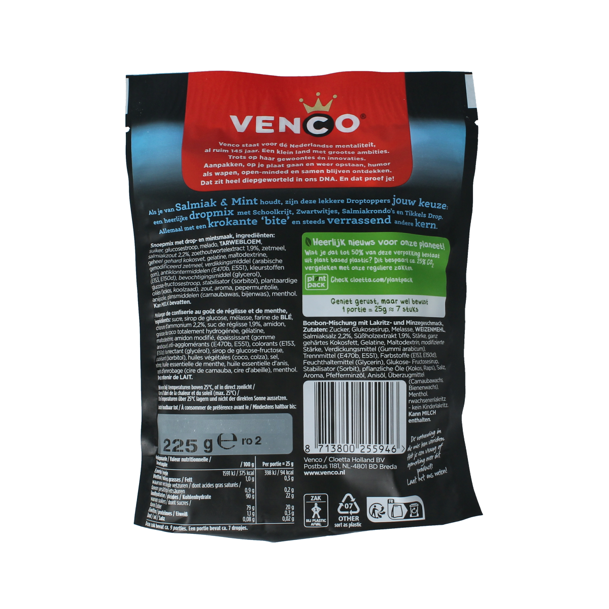 Venco Droptoppers salmiak mint 225.00 Gram
