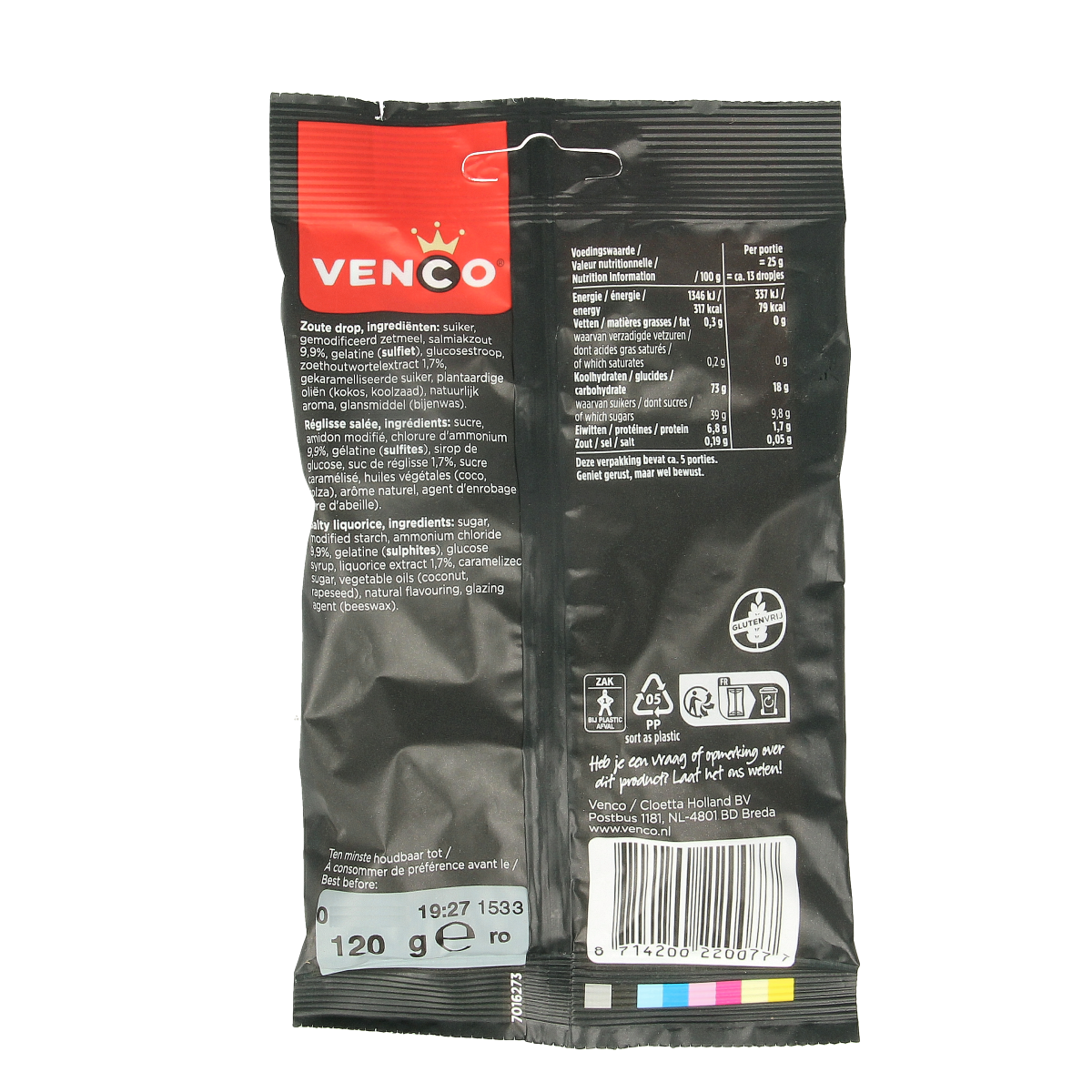 Venco Dubbel zoute drop 120.00 Gram