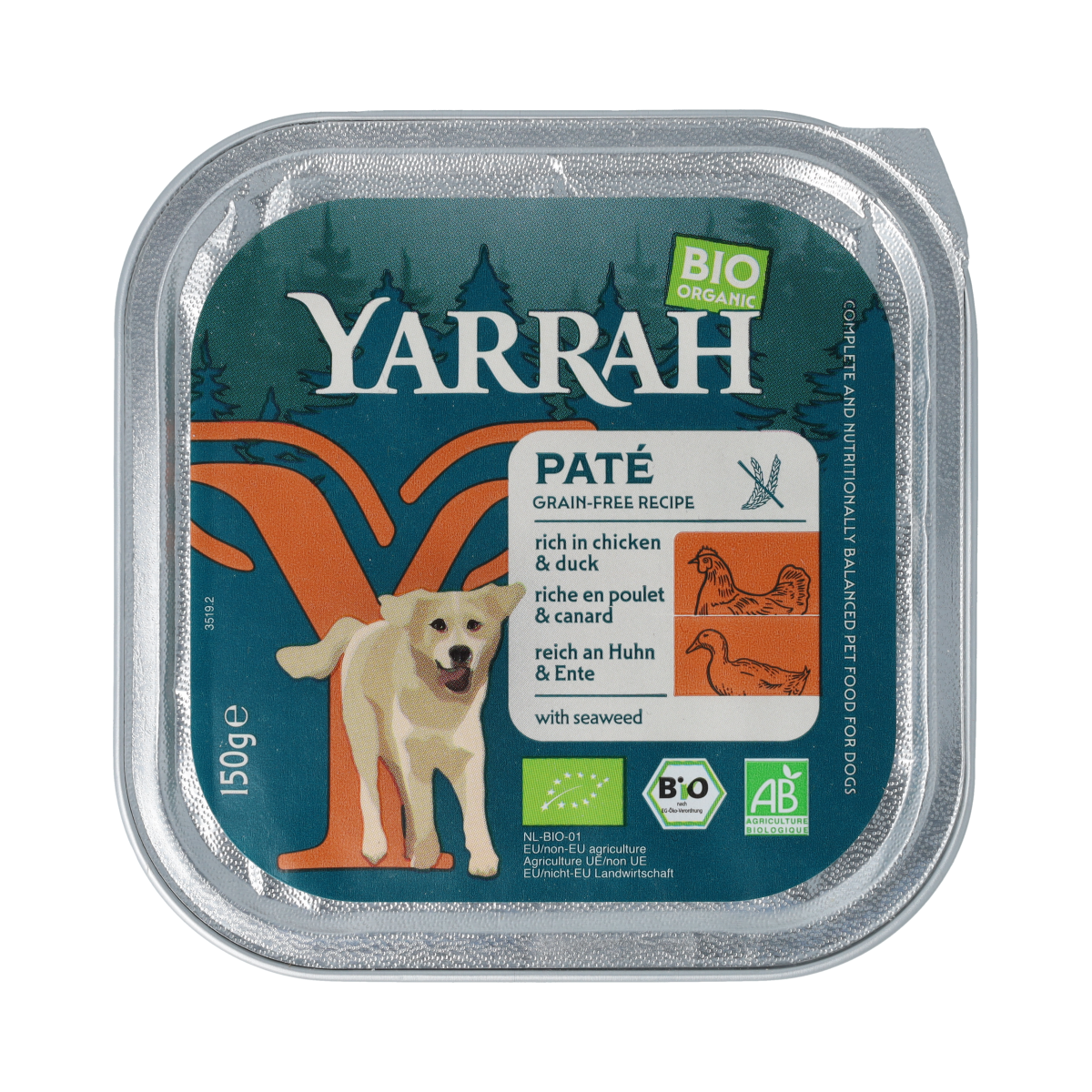 Yarrah Hondenvoer pate met kip eend en zeewier bio 150.00 Gram