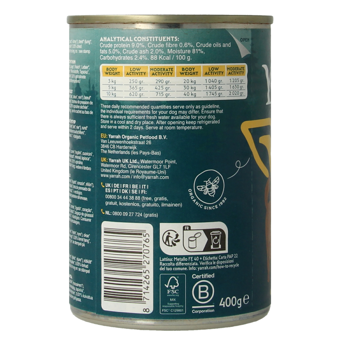Yarrah Hondenvoer pate met kip bio 400.00 Gram