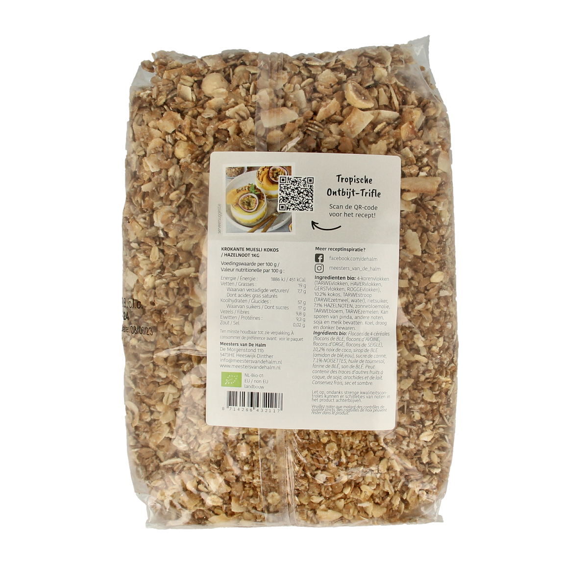 De Halm Muesli krokant kokos en hazelnoten bio 1.00 Kilogram