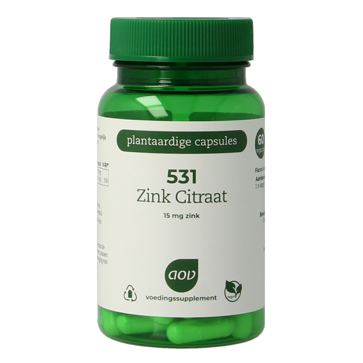 AOV 531 Zink citraat 15mg 60.00 Vegetarische capsules