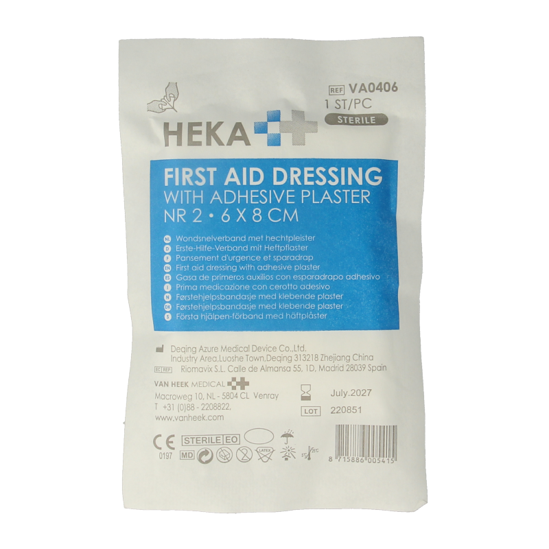 Heka Snelverband nr. 2 met hechtpleister 6 x 8 cm 1 Stuks