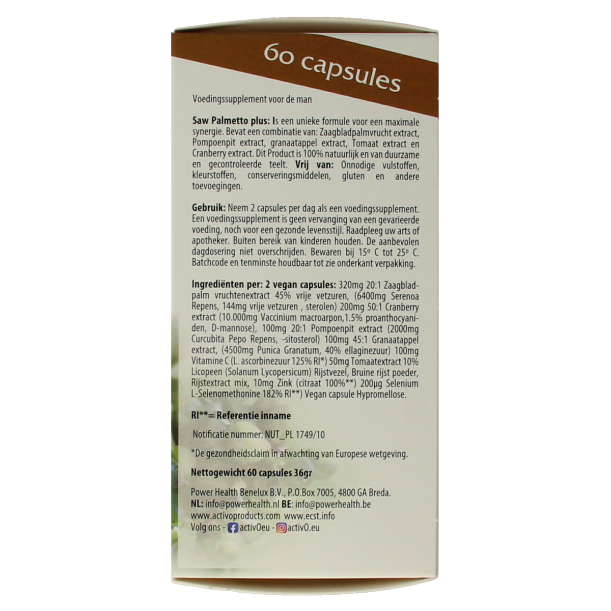 Activo Saw palmetto plus 60.00 Vegetarische capsules