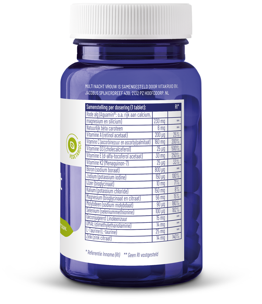 Vitakruid Multi Nacht Vrouw 100% Vegan 30.00 Tabletten