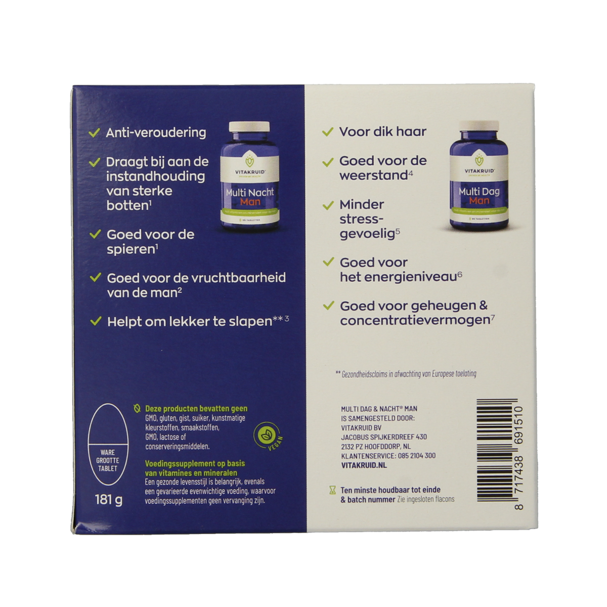 Vitakruid Multi Dag & Nacht Man 100% Vegan 2 x 90 180.00 Tabletten