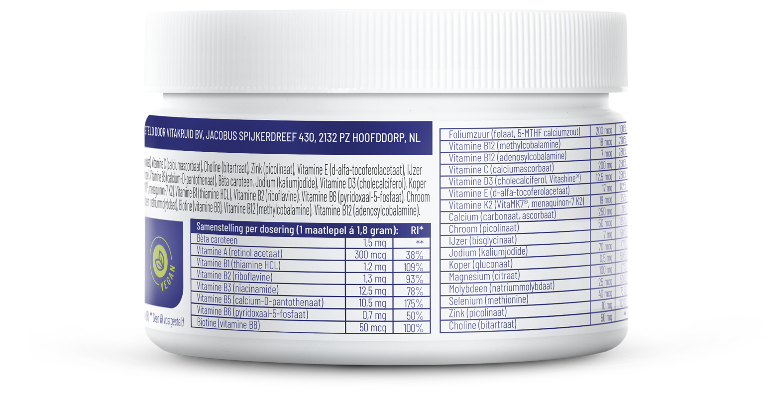 Vitakruid Multi Basis Vegan poeder met natuurlijke vormen 163.00 Gram