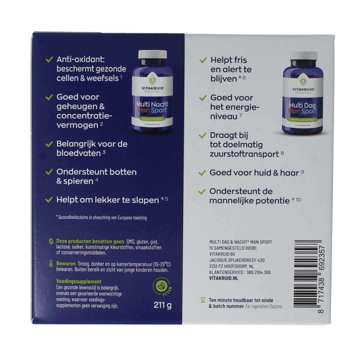 Vitakruid Multi Dag & Nacht Man Sport 100% Vegan 2 x 90 180.00 Tabletten